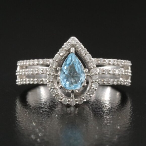 Jewelry - 14k Vintage Pear Shaped Aquamarine & 0.6 CTW Diamond Halo Ring